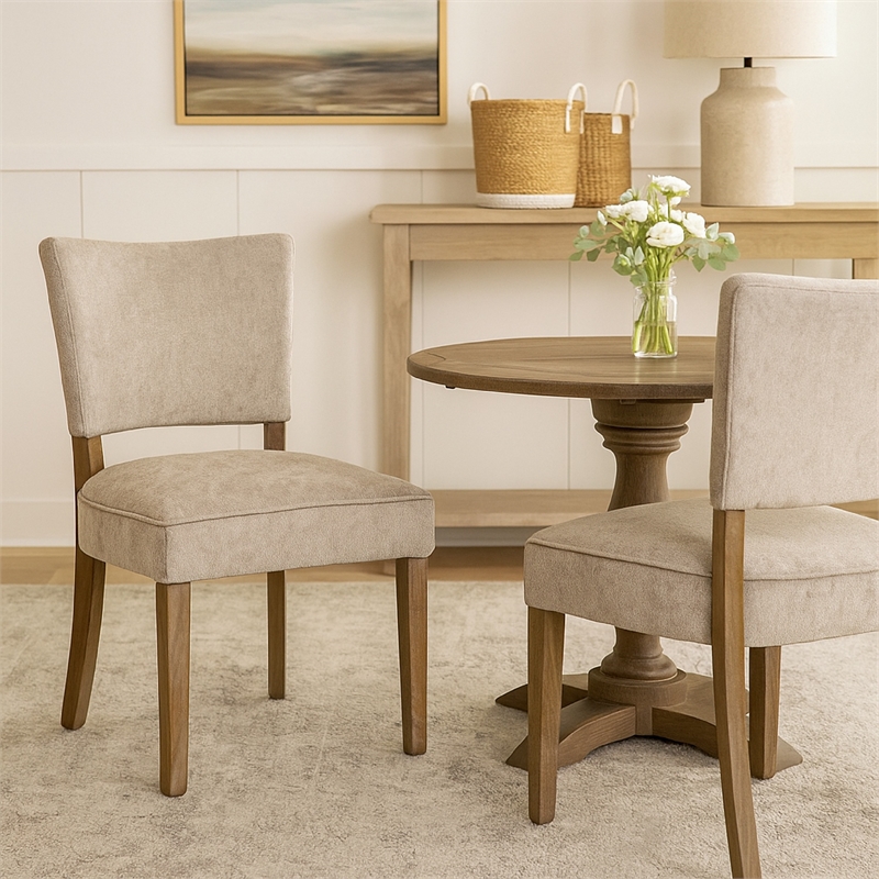Benjara Rea Dining Side Chair Set of 2- Taupe- Classic Graywash Solid Wood