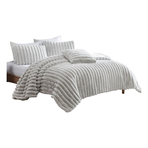 Benjara Sieno 4pc Queen Comforter Set- Gray Faux Fur and Micro Mink Backing