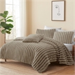 Benjara Sieno 4pc King Comforter Set- Taupe Brown Faux Fur- Micro Mink Backing
