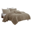 Benjara Sieno 4pc Queen Comforter Set- Taupe Brown Faux Fur Micro Mink Backing