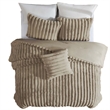 Benjara Sieno 4pc Queen Comforter Set- Taupe Brown Faux Fur Micro Mink Backing