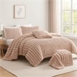 Benjara Sieno 4pc King Comforter Set- Blush Pink Faux Fur- Micro Mink Backing