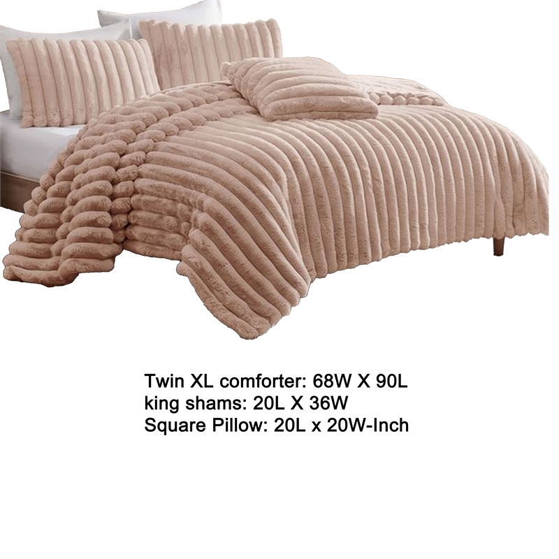 Benjara Sieno 3pc Twin XL Comforter Set- Blush Pink Faux Fur- Micro Mink Back