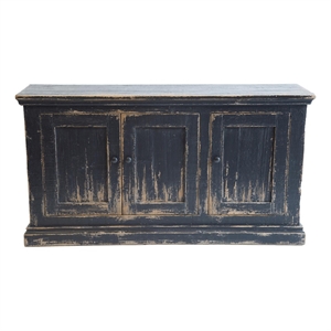 Benjara Miy Sideboard Buffet Cabinet- 3 Door- Antique Black Pine Wood 65 Inch