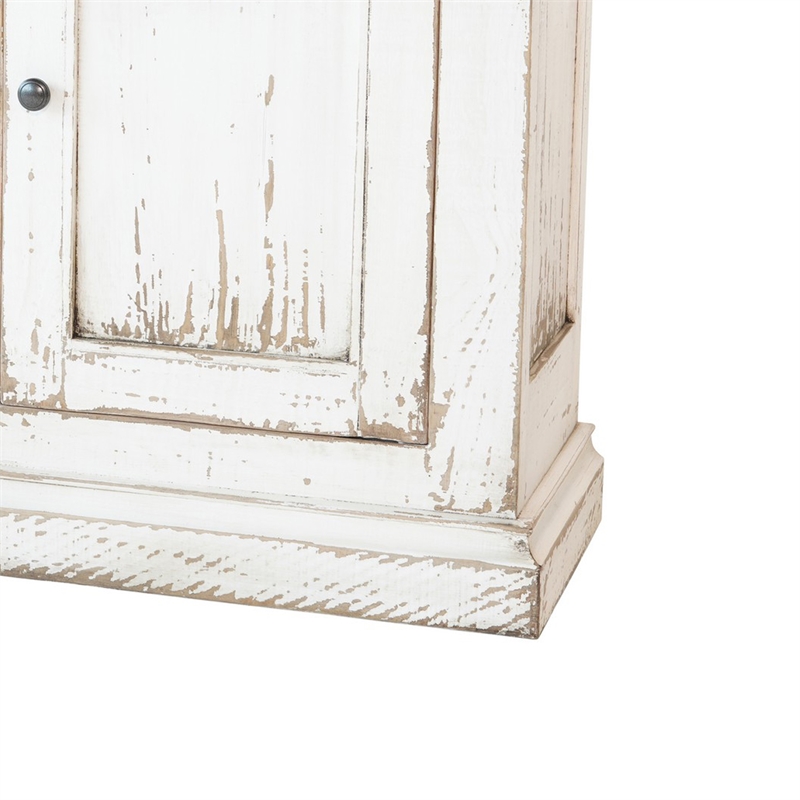 Benjara Miy Sideboard Buffet Cabinet- 3 Door- Antique White Pine Wood 65 Inch