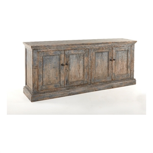 Benjara Miy Sideboard Buffet Cabinet- 4 Door- Antique Blue Pine Wood 83 Inch