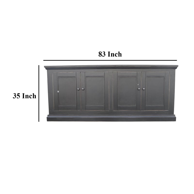 Benjara Miy Sideboard Buffet Cabinet- 4 Door- Matte Black Pine Wood 83 Inch