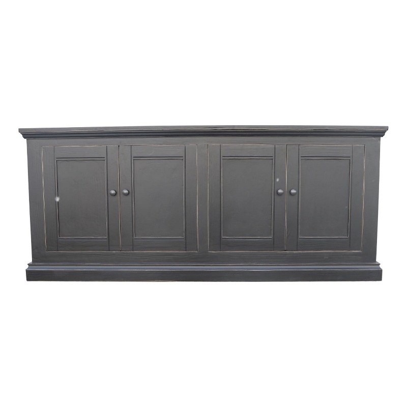 Benjara Miy Sideboard Buffet Cabinet- 4 Door- Matte Black Pine Wood 83 Inch