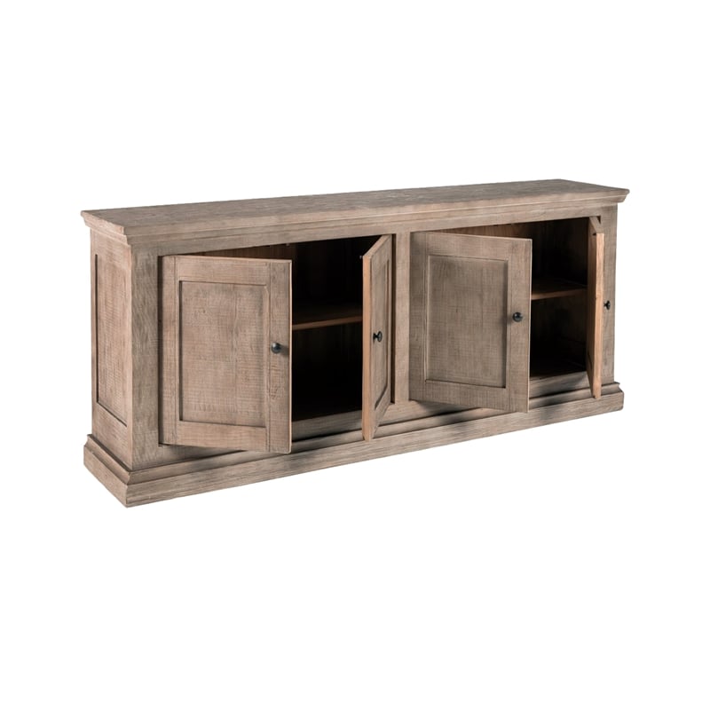 Benjara Miy Sideboard Buffet Cabinet- 4 Door- Medium Gray Pine Wood 83 Inch