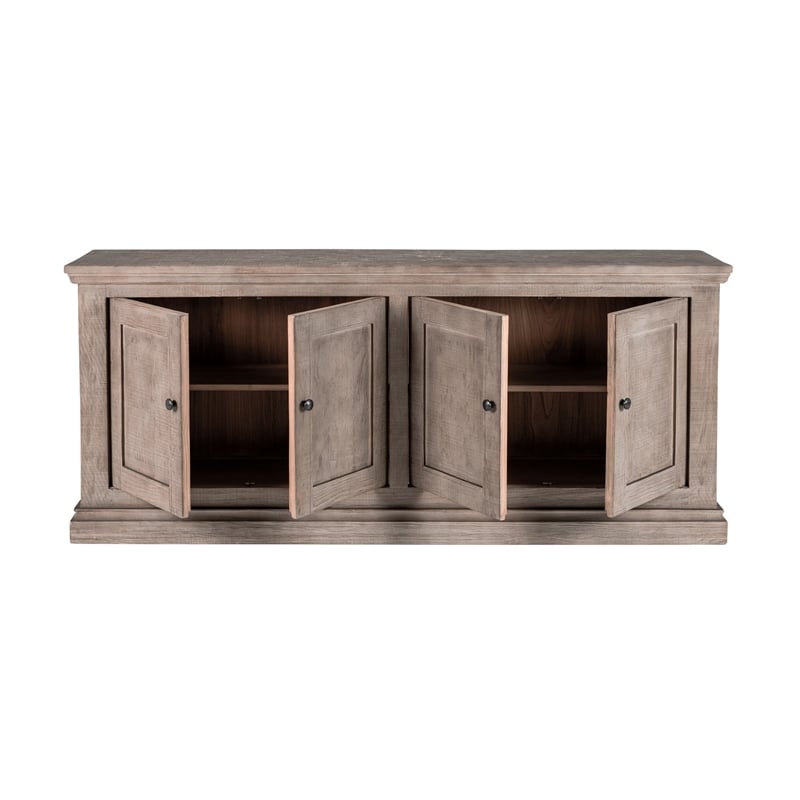 Benjara Miy Sideboard Buffet Cabinet- 4 Door- Medium Gray Pine Wood 83 Inch