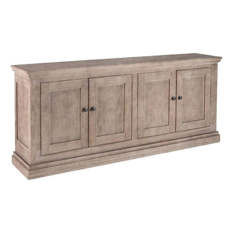 Benjara Miy Sideboard Buffet Cabinet- 4 Door- Medium Gray Pine Wood 83 Inch