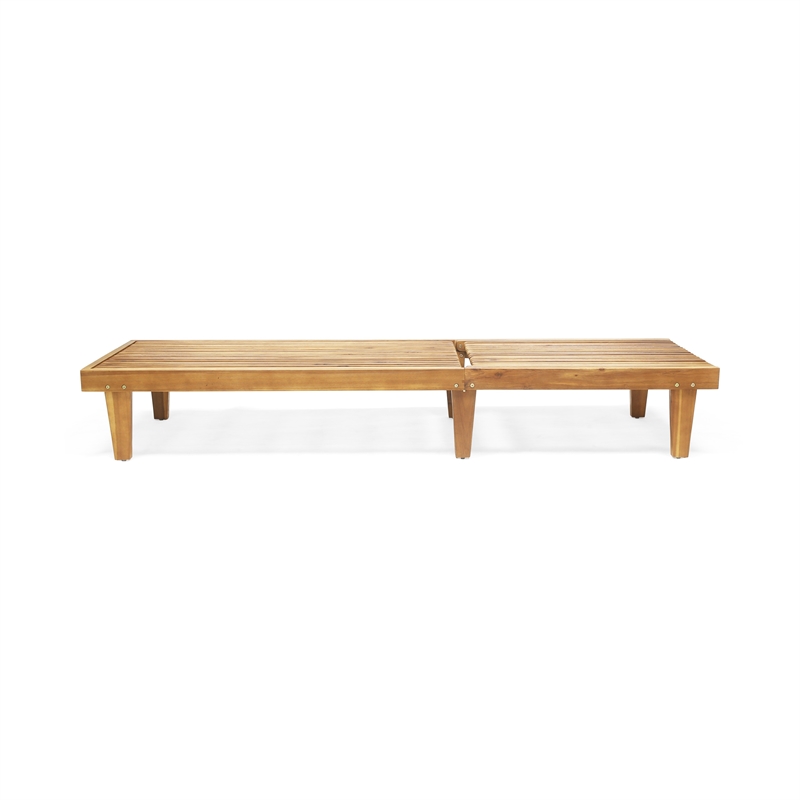 Benjara Pina Outdoor Chaise Lounger- 79 Inch- Slatted Acacia Wood- Brown