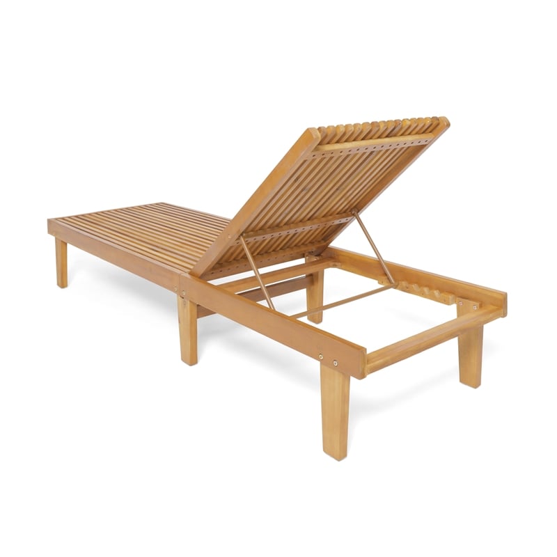 Benjara Pina Outdoor Chaise Lounger- 79 Inch- Slatted Acacia Wood- Brown