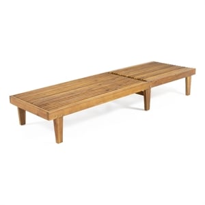 Benjara Pina Outdoor Chaise Lounger- 79 Inch- Slatted Acacia Wood- Brown