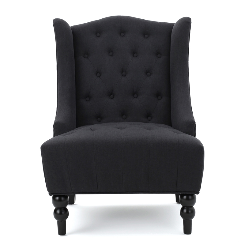 Benjara Tesy Accent Club Chair- Wingback Design- Button Tufted Gray Fabric