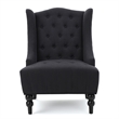 Benjara Tesy Accent Club Chair- Wingback Design- Button Tufted Gray Fabric