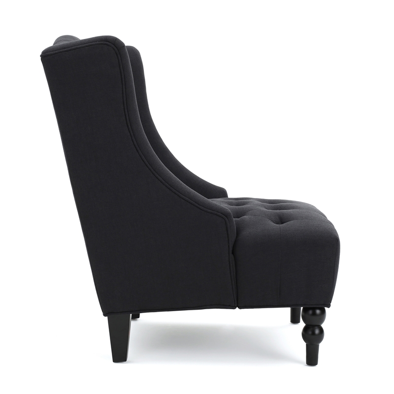 Benjara Tesy Accent Club Chair- Wingback Design- Button Tufted Gray Fabric