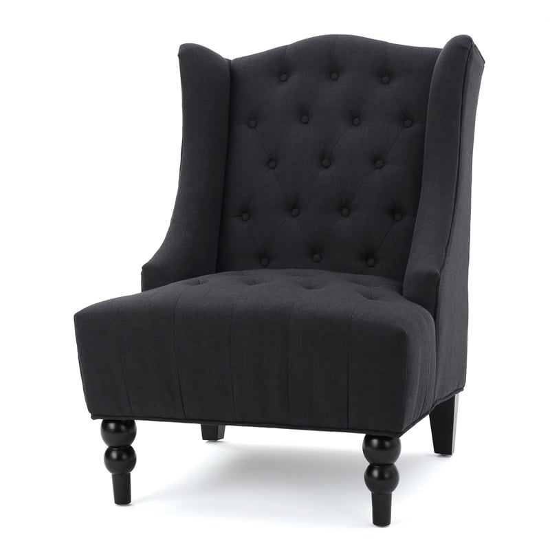 Benjara Tesy Accent Club Chair- Wingback Design- Button Tufted Gray Fabric