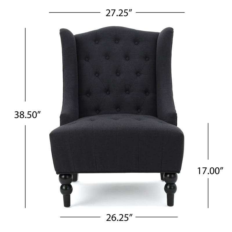 Benjara Tesy Accent Club Chair- Wingback Design- Button Tufted Gray Fabric