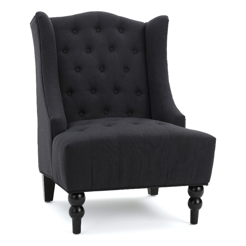Benjara Tesy Accent Club Chair- Wingback Design- Button Tufted Gray Fabric