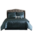 Benjara Beny 10pc King Size Comforter Set- Dark Turquoise Blue Woven Jacquard
