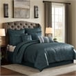 Benjara Beny 9pc King Size Comforter Set- Dark Turquoise Blue Woven Jacquard