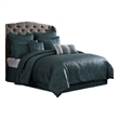 Benjara Beny 9pc King Size Comforter Set- Dark Turquoise Blue Woven Jacquard