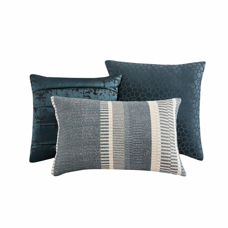 Benjara Beny 9pc King Size Comforter Set- Dark Turquoise Blue Woven Jacquard