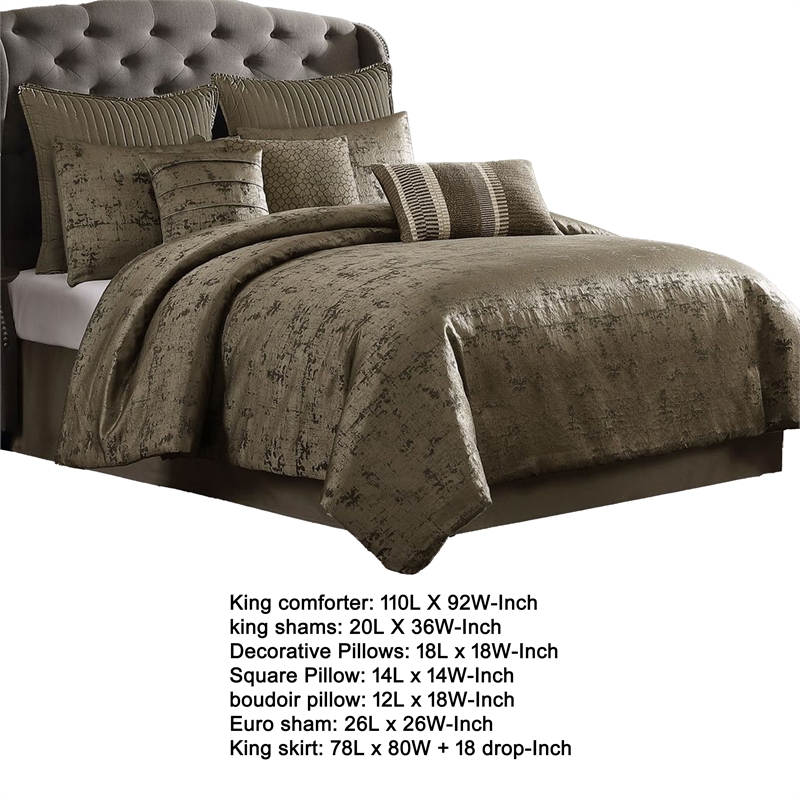 Benjara Beny 10pc King Size Comforter Set- Traditional Gold Woven Jacquard