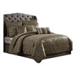 Benjara Beny 9pc King Size Comforter Set- Traditional Gold Woven Jacquard
