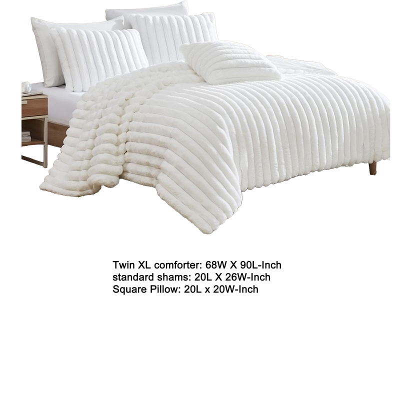 Benjara Sieno 3pc Twin XL Comforter Set- White Faux Fur and Micro Mink Backing