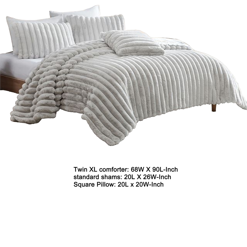 Benjara Sieno 3pc Twin XL Comforter Set- Gray Faux Fur and Micro Mink Backing