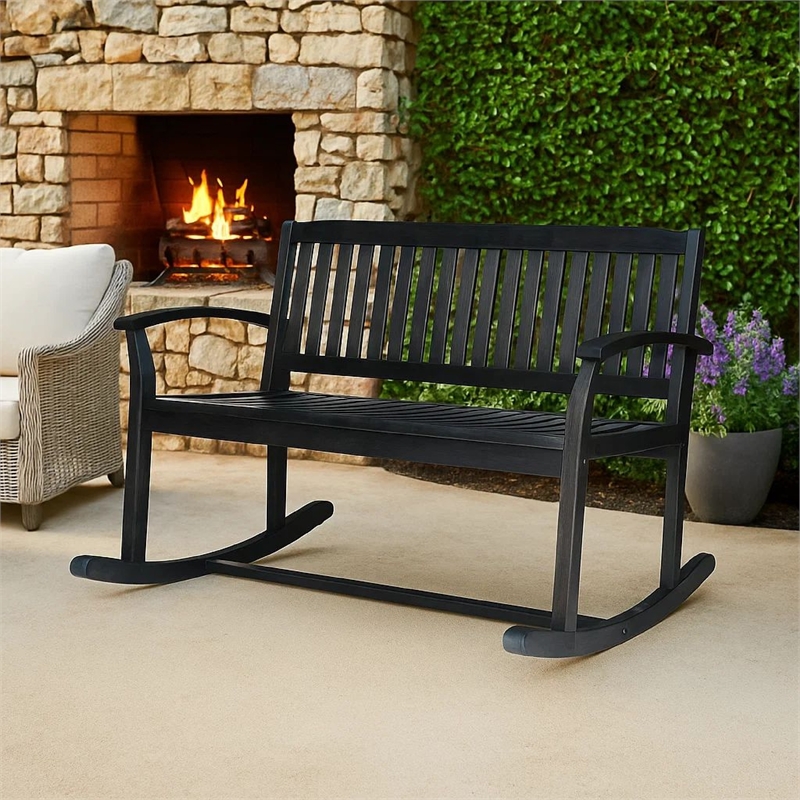 Benjara Outdoor Rocking Loveseat Bench- 50