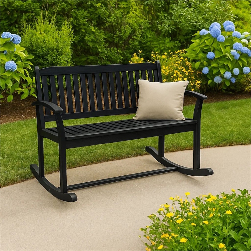 Benjara Outdoor Rocking Loveseat Bench- 50