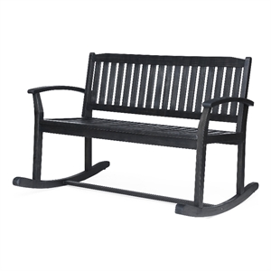 Benjara Outdoor Rocking Loveseat Bench- 50&quot Gray Acacia Wood