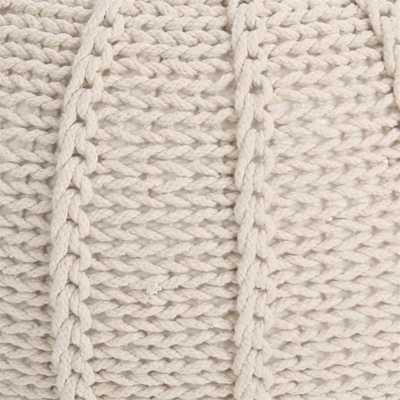 Benjara Round Knitted Pouf Ottoman- Handwoven Details- 20