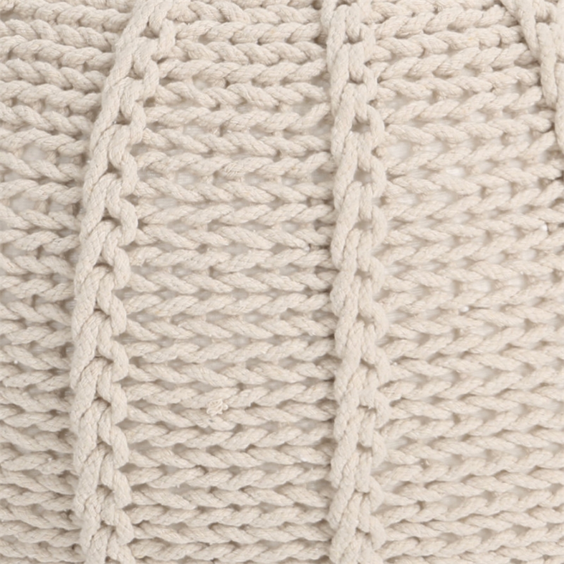 Benjara Round Knitted Pouf Ottoman- Handwoven Details- 20