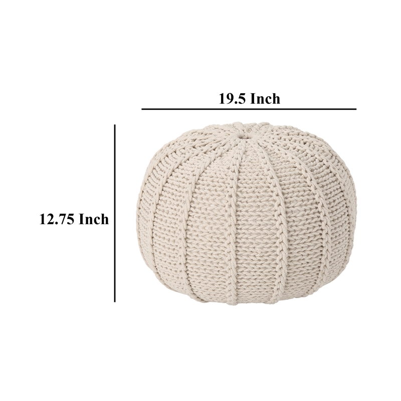 Benjara Round Knitted Pouf Ottoman- Handwoven Details- 20
