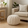 Benjara Round Knitted Pouf Ottoman- Handwoven Details- 20