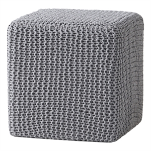 Benjara Square Knitted Footstool Ottoman- Handwoven Design 17&quot Gray Cotton