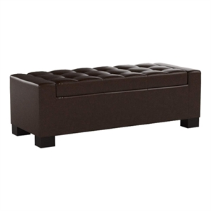 Benjara Liani Ottoman Bench- Storage Top- 50&quot Dark Brown Bonded Leather