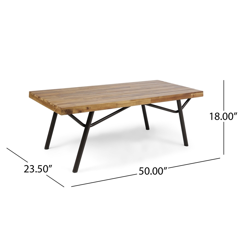 Benjara Patio Coffee Table- Slatted Top- Brown Iron- 50