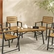 Benjara Patio Coffee Table- Slatted Top- Brown Iron- 50