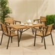 Benjara Patio Coffee Table- Slatted Top- Brown Iron- 50