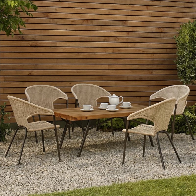 Benjara Patio Coffee Table- Slatted Top- Brown Iron- 50