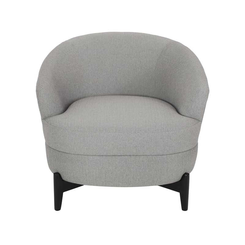 Benjara Olie Accent Club Chair- Barrel Style- Boucle Gray Fabric- Cross Base