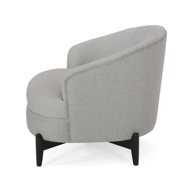 Benjara Olie Accent Club Chair- Barrel Style- Boucle Gray Fabric- Cross Base