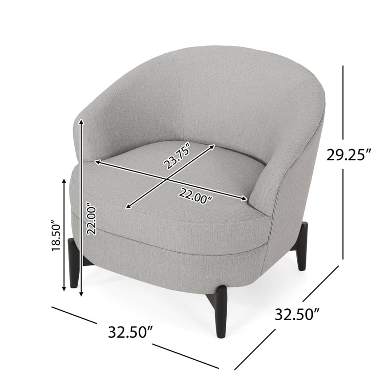 Benjara Olie Accent Club Chair- Barrel Style- Boucle Gray Fabric- Cross Base