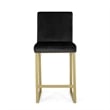 Benjara Counter Stool Chair Set of 2- Gold Sled Metal Base- Black Velvet