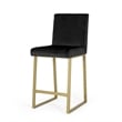 Benjara Counter Stool Chair Set of 2- Gold Sled Metal Base- Black Velvet